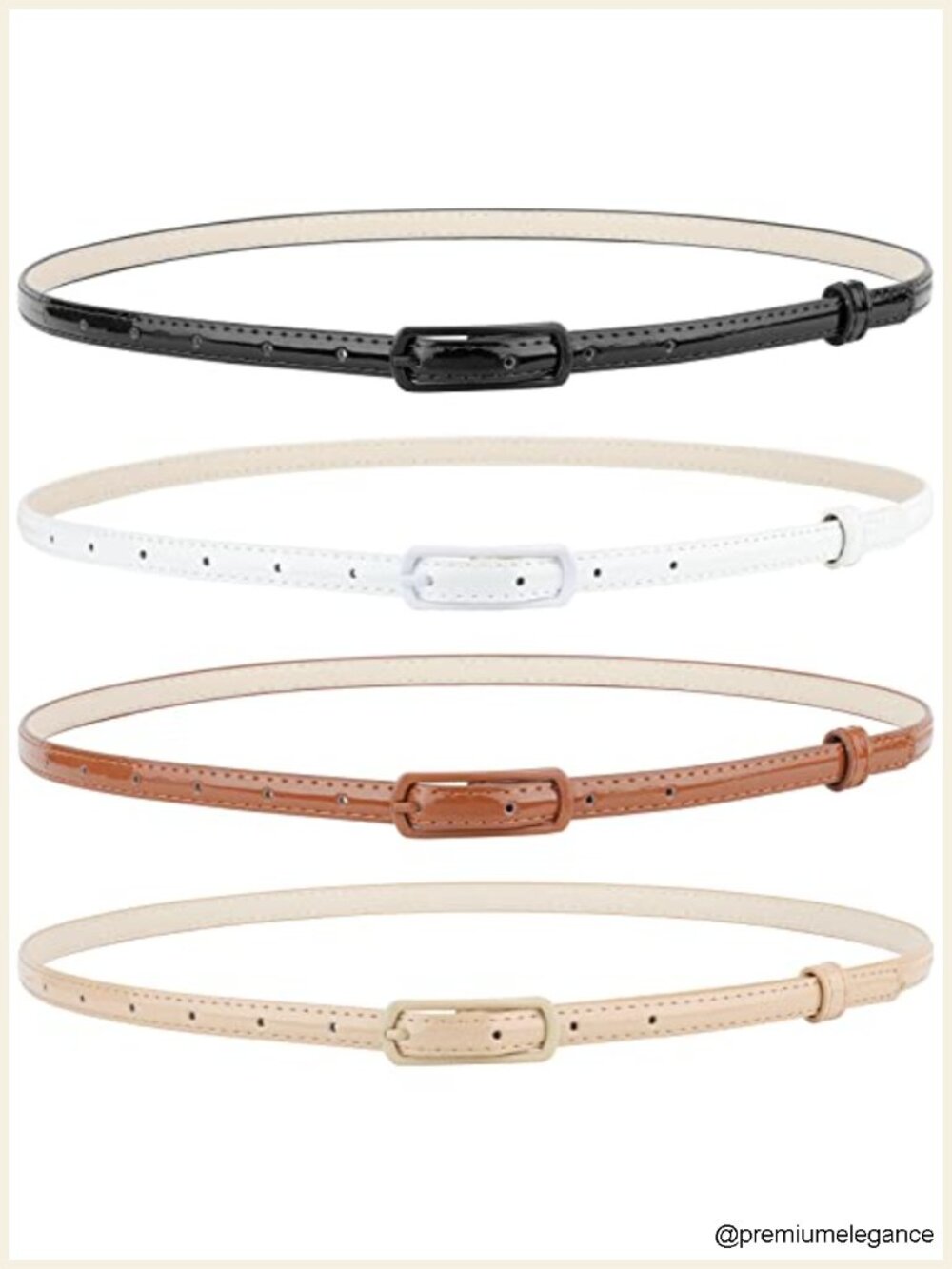 4 Pack Skinny Faux Leather Belts for Women with Metal Buckle, Slim Fit